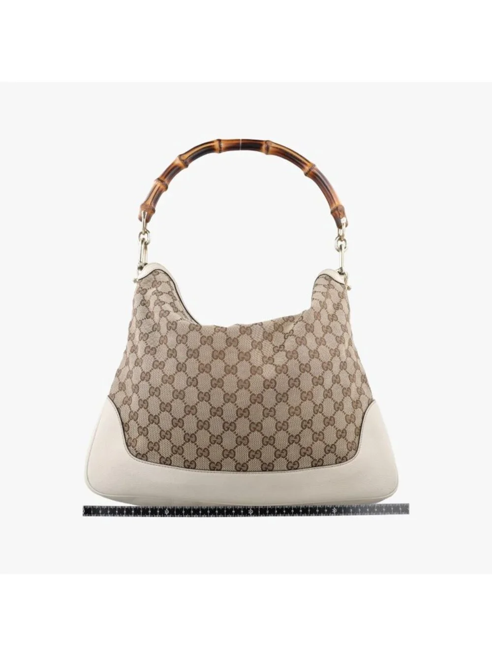 Gucci Bamboo Beige White Canvas Leather Shoulder Bag